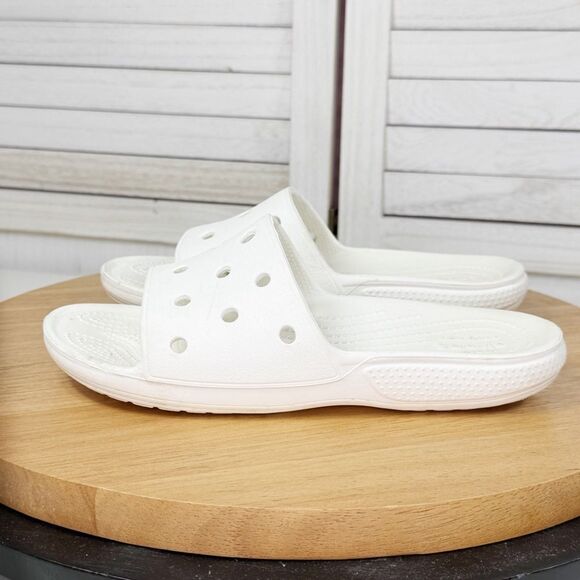 Crocs Classic Perforated Slide Sandals White 5 Mens 7 Womens - Picture 1 of 9